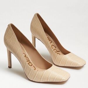 Sam Edelman Beige Croc-Embossed Pointed Toe Pumps